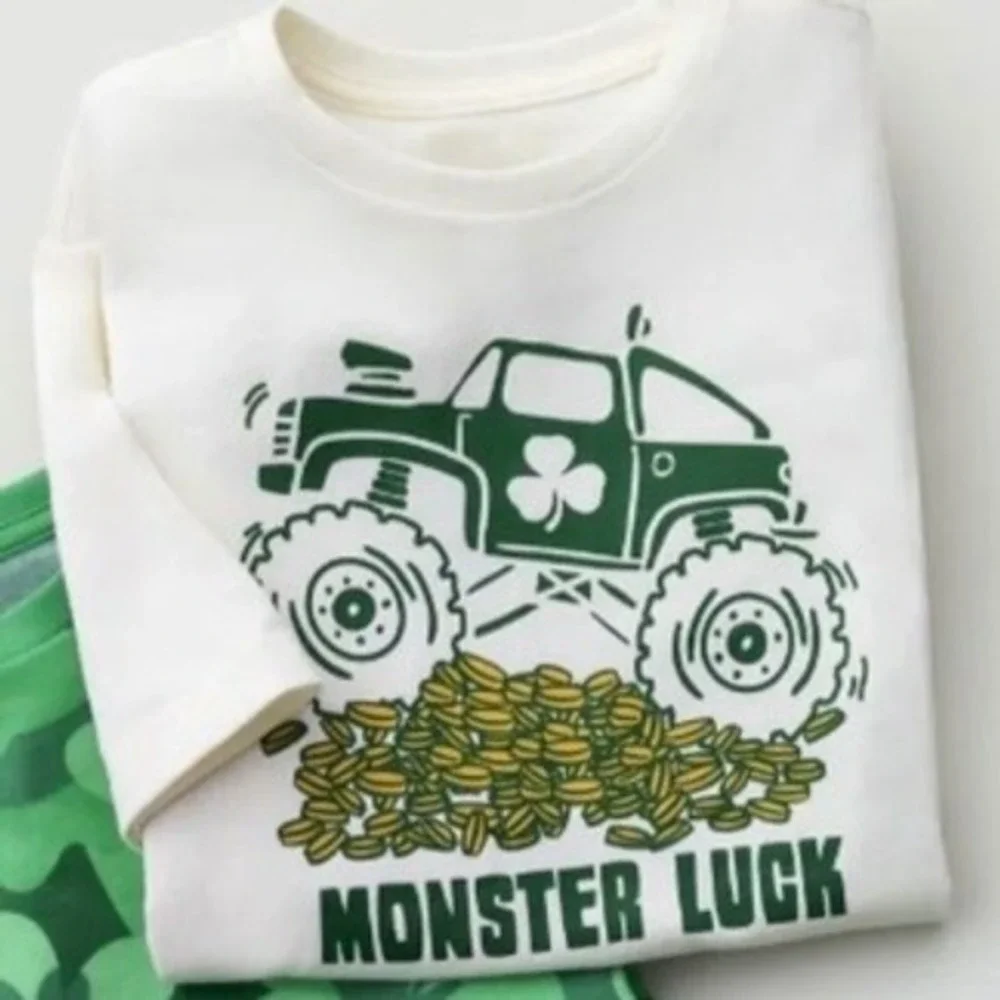 Way to Celebrate Kids‎ Monster Luck St Patricks Day Graphic Tee Cream Green L